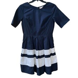 EShakti Short Sleeve Fit & Flare Skater Dress Pleated Navy/White 100% Cotton SzL